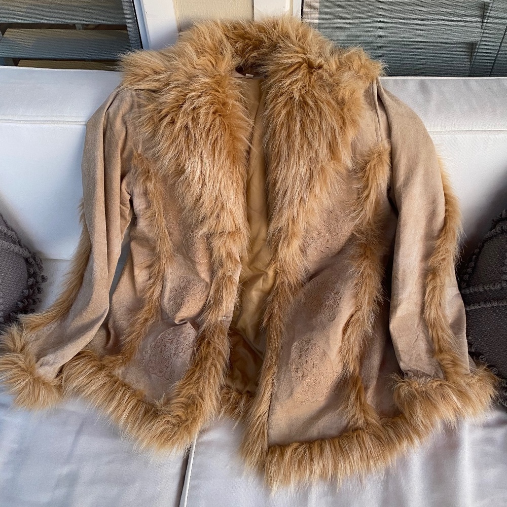 vintage 70s style faux fur tan penny lane coat